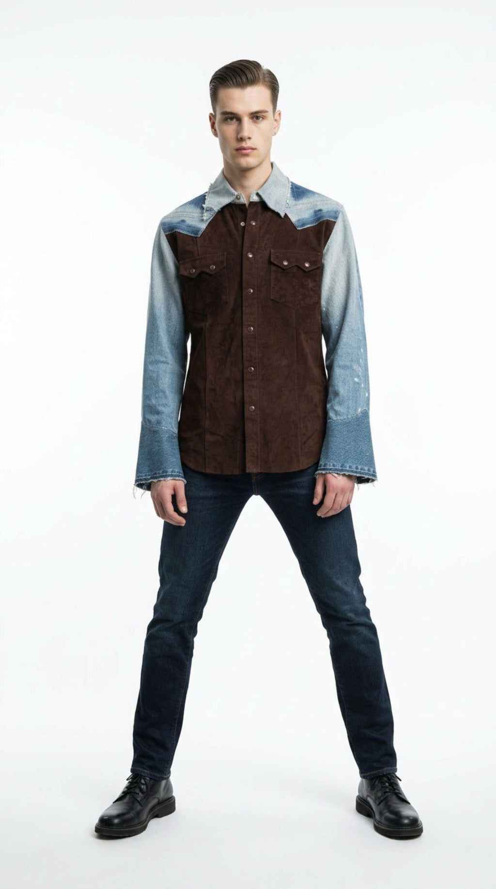 Men Vintage suede and Denim shirt by GabelliDesign